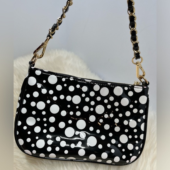 Betsy Johnson Mini Baguette, Black and White polkadot faux patent leather - Picture 10 of 14